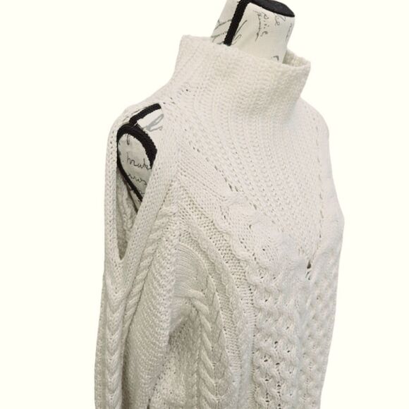 Marciano Sweaters - Marciano Wool Blend Cold Shoulder Chunky Knit Mock Neck Sweater‎ Cream Medium